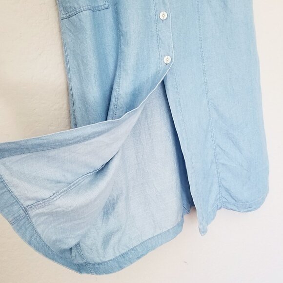 Zara Linen Blend Button Down Blue Chambray Midi Shirt Dress XL Soft Light Denim - Picture 9 of 16